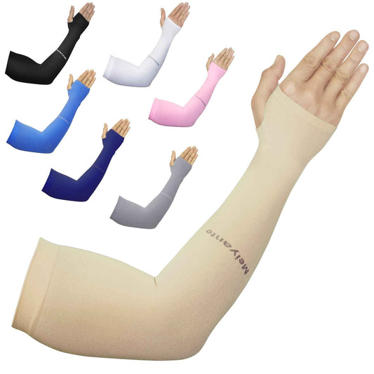 Arm Sleeve For Women Men Work Gardening Arm Sleeves Defense Sun Protection Garden Sleeves For Women With Thumb Hole For Tattoo Cover Up Cycling Golfing Gaming, Workout 1 Pair Beige Sleeve Warmers