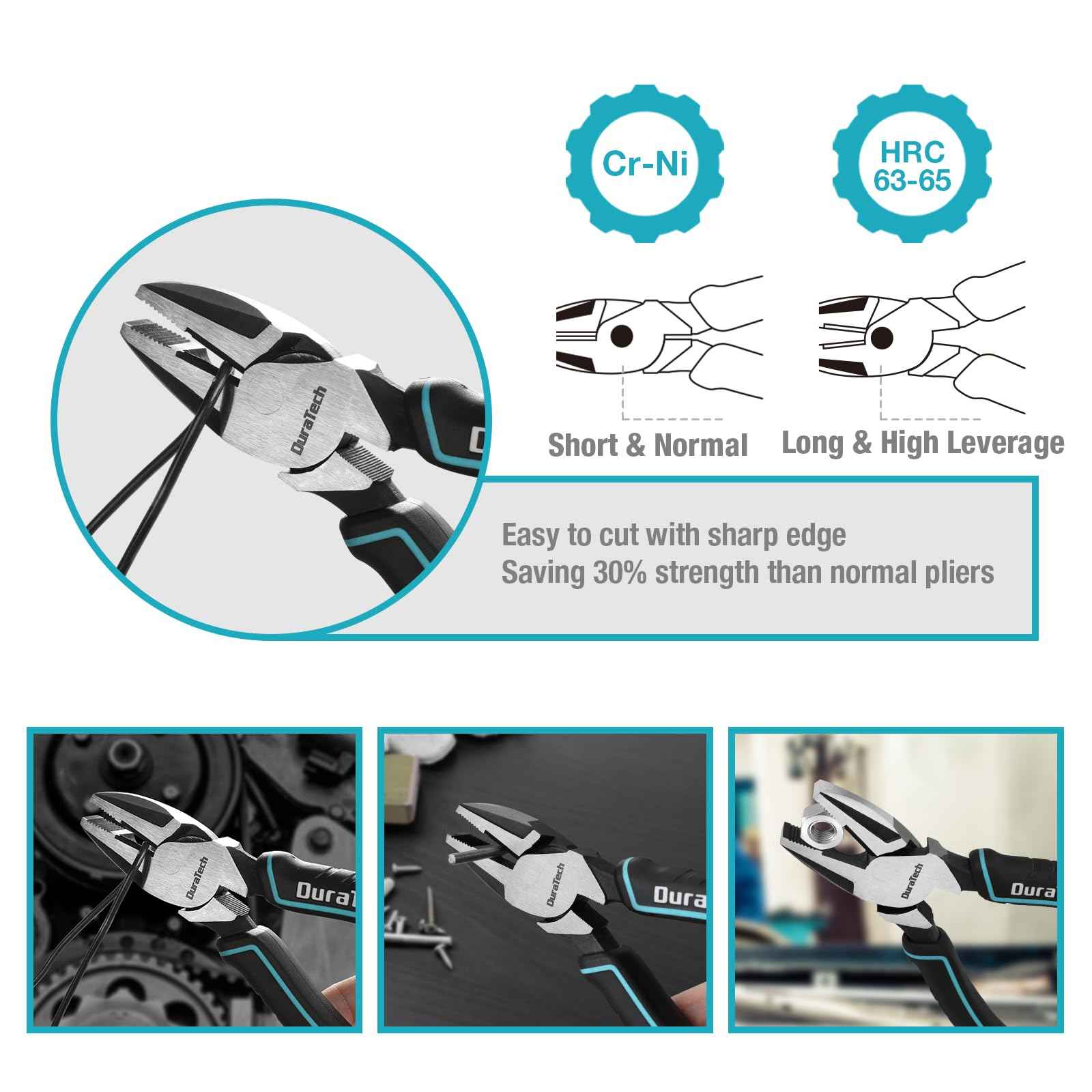 DURATECH 8-Piece Pliers Set with Rolling Pouch, Premium Cr-V/Cr-Ni Construction, (12", 10", 8" Groove Joint Pliers, 8" Adjustable Wrench, 8" Linesman, 6" Long Needle Nose, 6" Slip Joint, 6" Diagonal)