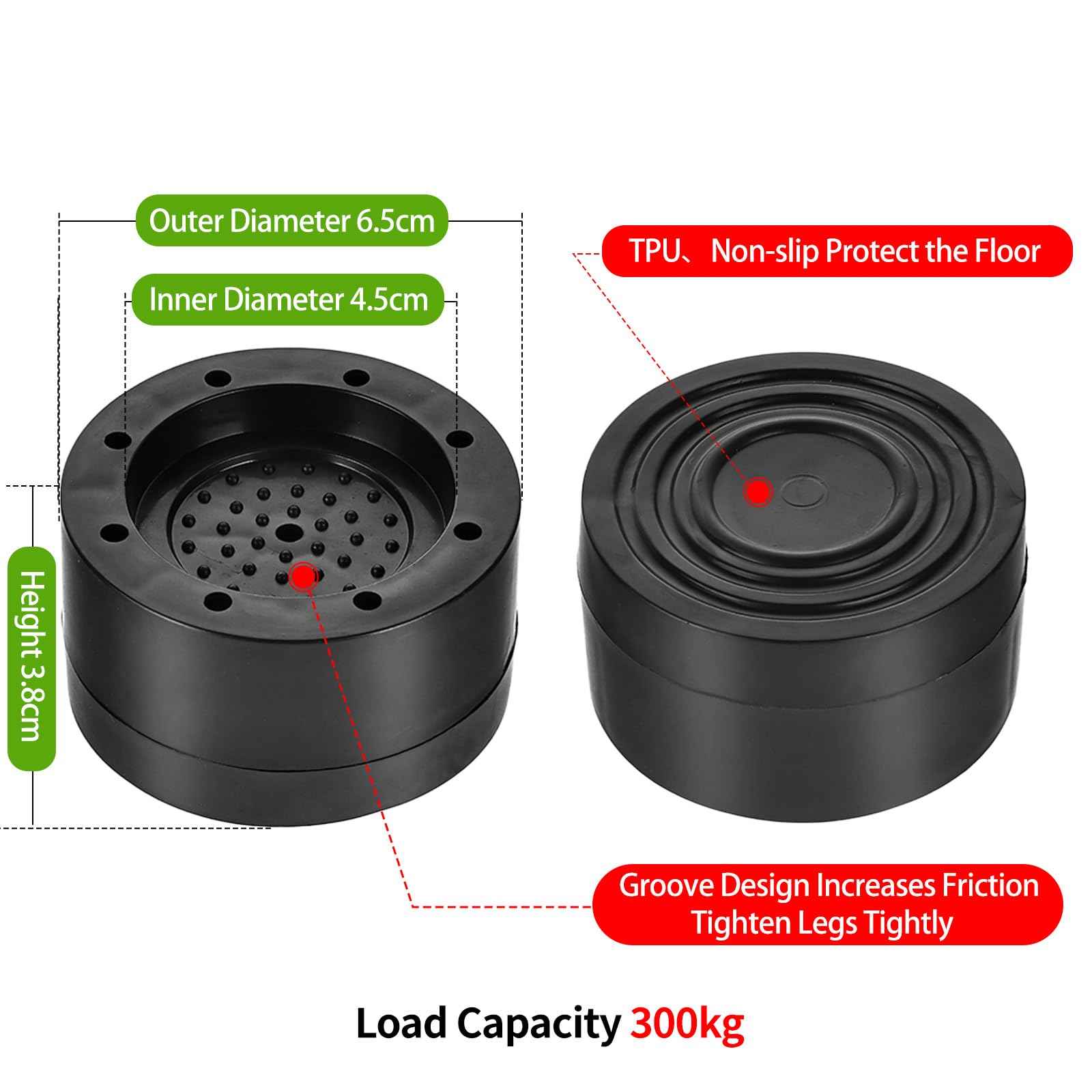 Mini Fridge Silicone Mat with 4 Sturdy Base Raisers, 24''x 24'' Drain Pan, Suitable for Fridge, Washing Machine, Dryer, Wine Cabinet.