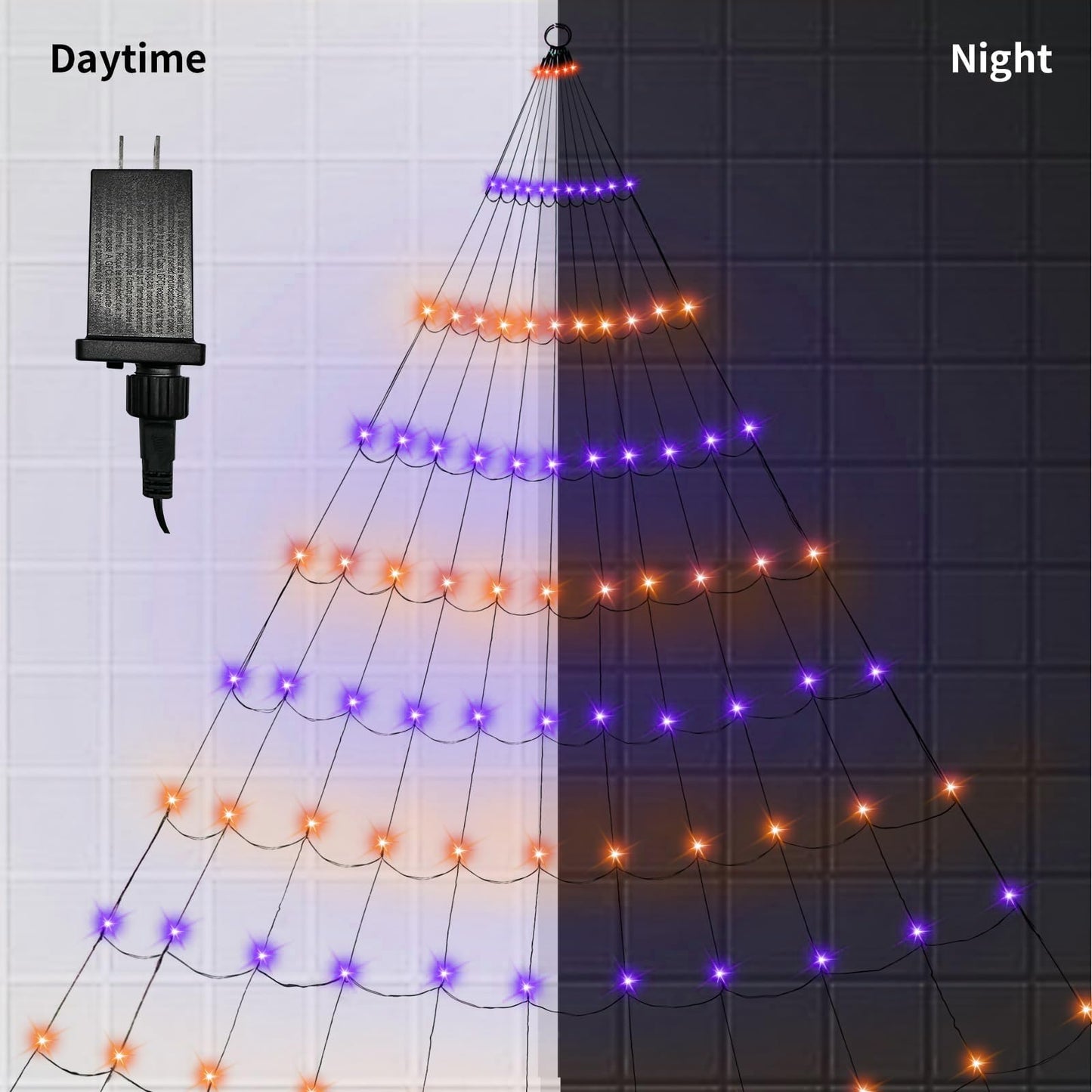 Anycosy Halloween Lights Decoration, 10 FT×10 FT 110 LED Spider Web with Remote Control and Timer, Orange and Purple Halloween Light Outdoor 8 Modes for Decor