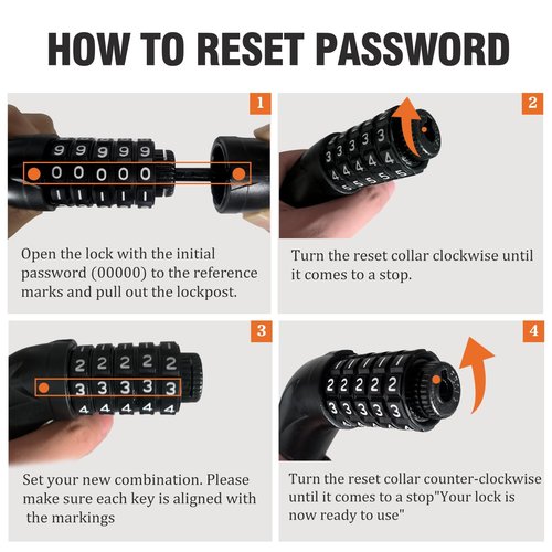 Bicycle Chain Lock – 5 Position resettable Combination Heavy-Duty Anti-Theft Bicycle Lock, 47In,Hardened Steel Square Links,High Security Keyless，Easy to use for E-Bike, Motorcycle, Scooter, Gate ﻿