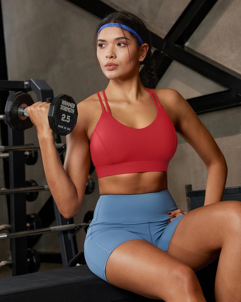 RUNNING GIRL Sports Bras for Women,Strappy Crisscross Back Running High Impact Sports Bra with Removable Cups(2310Deep Red_M)