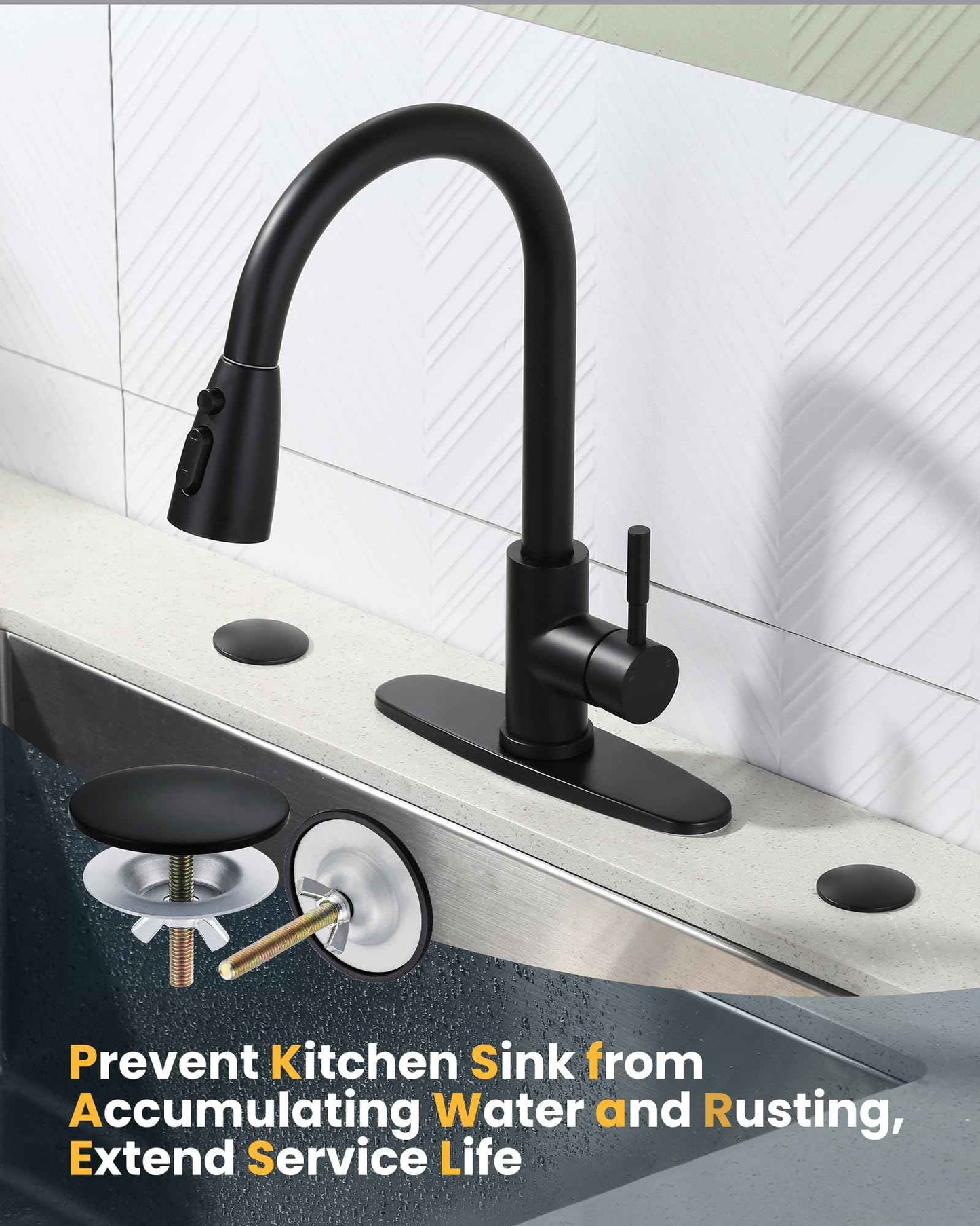 Brass Metal Faucet Hole Cover, 2-PCs Plug for Sink Countertop, Matte Black