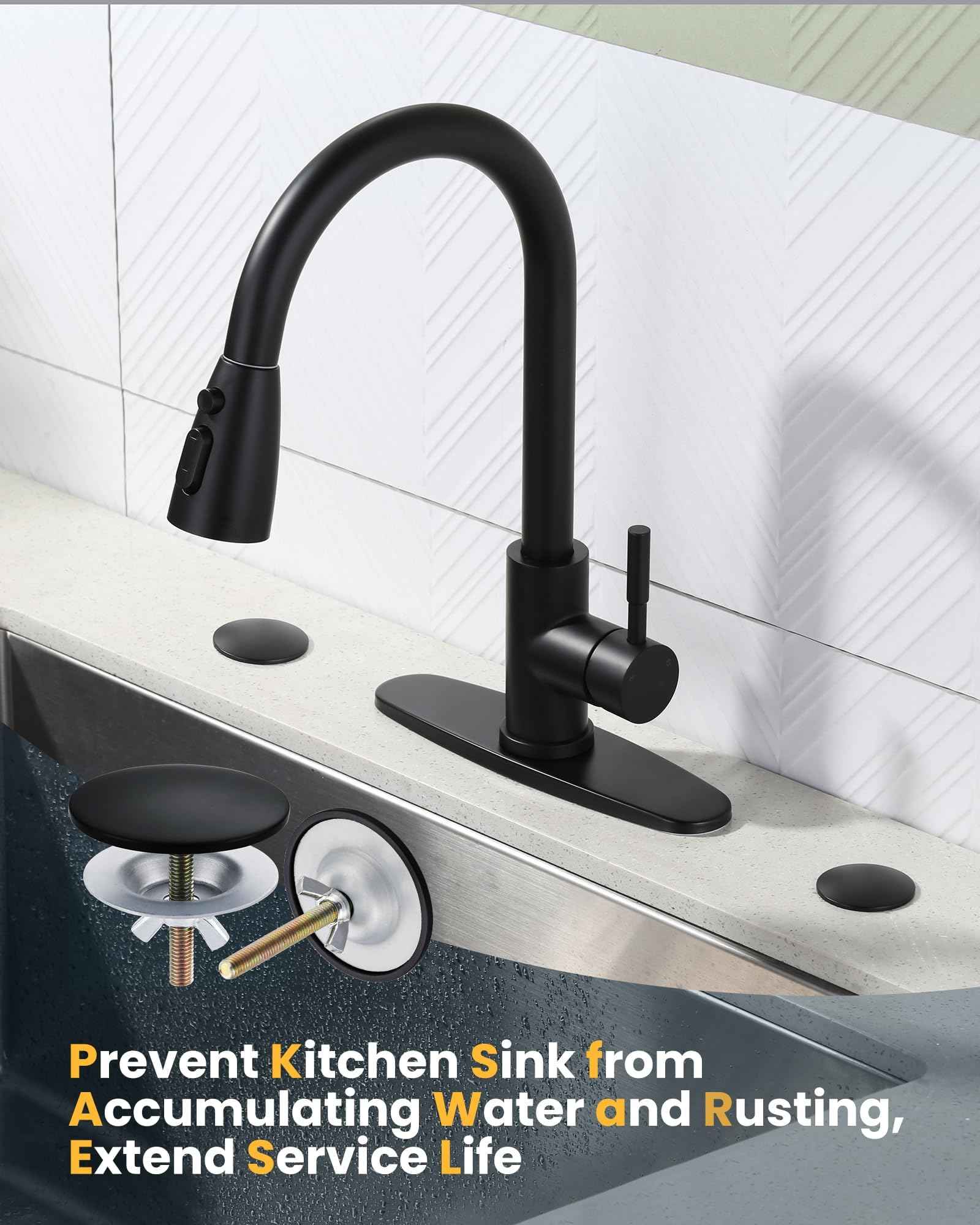 Brass Metal Faucet Hole Cover, 2-PCs Plug for Sink Countertop, Matte Black