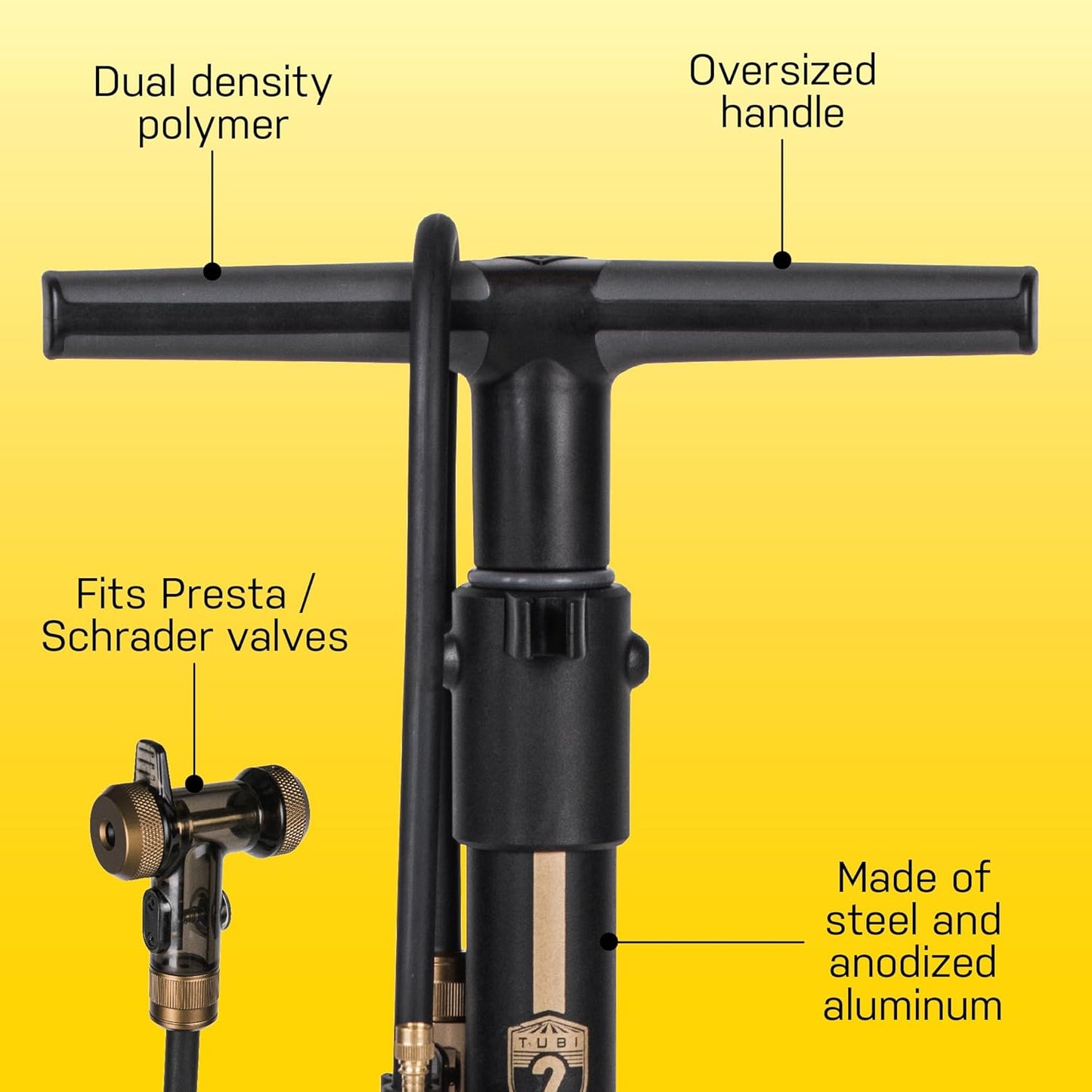 Topeak JoeBlow Tubi 2Stage Bike Pump - High-Pressure Floor Pump for Tubeless & Standard Tires | Durable Steel & Aluminum Design
