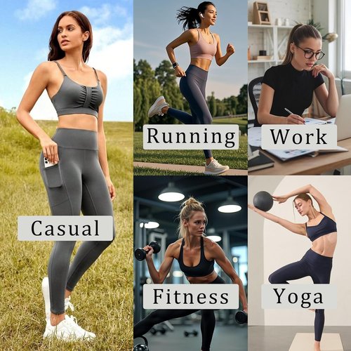 Diravo Workout Leggings for Women - High Waisted Tummy Control Yoga Pants with Pockets | 5 Pack