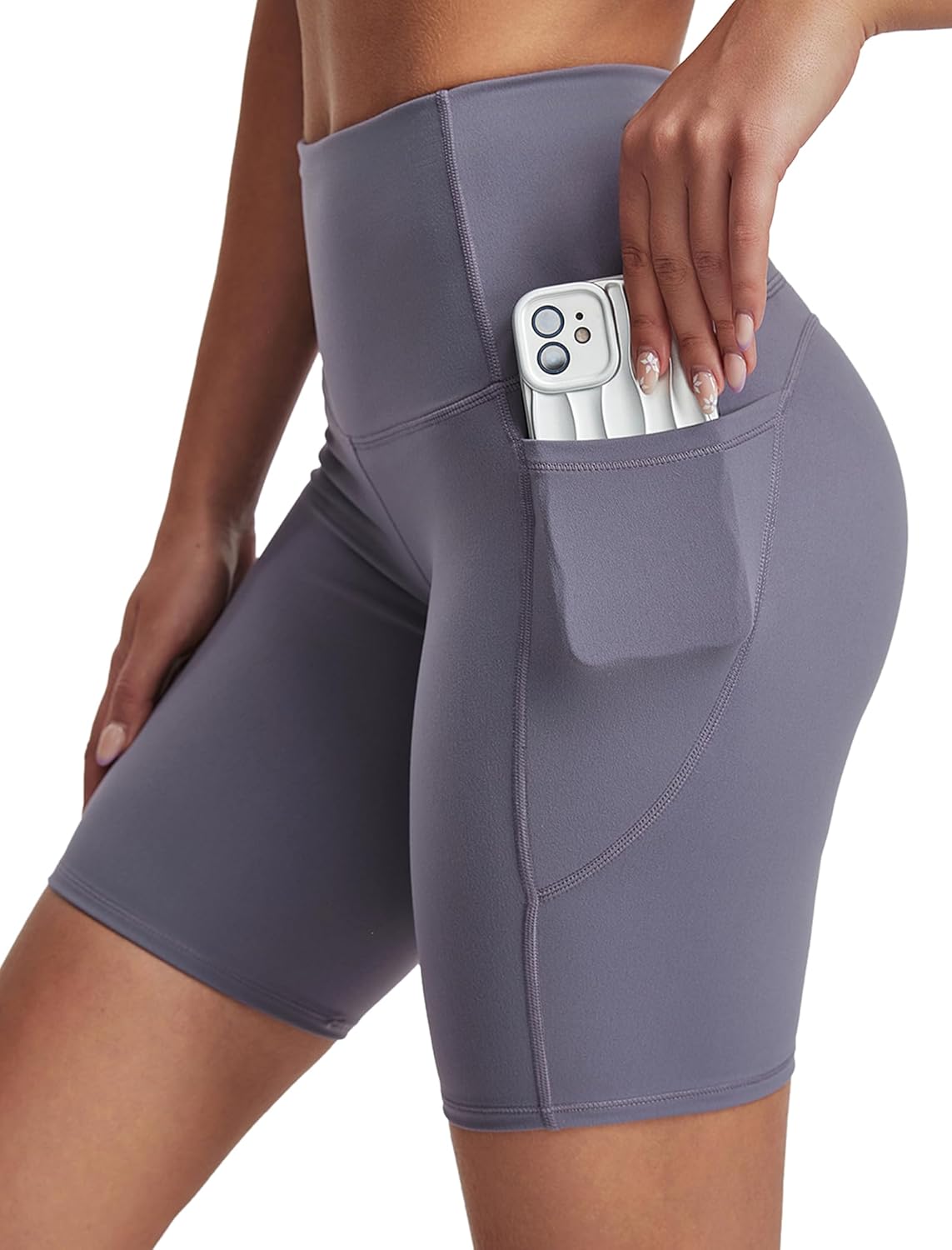 Skiennix Women's High Waisted Biker Shorts - Tummy Control Leggings with Pockets for Yoga & Gym