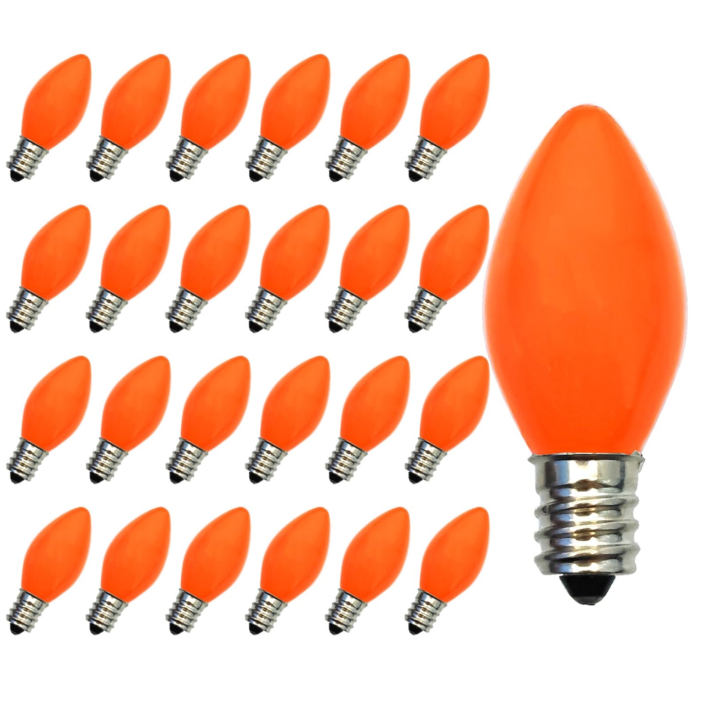 Romasaty 25 Pack C7 Ceramic Orange Light Bulbs, C7 Halloween Replacement Bulbs for Indoor Outdoor Halloween String Lights (E12/C7 Candelabra Base Sockets), 5W