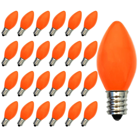 Romasaty 25 Pack C7 Ceramic Orange Light Bulbs, C7 Halloween Replacement Bulbs for Indoor Outdoor Halloween String Lights (E12/C7 Candelabra Base Sockets), 5W