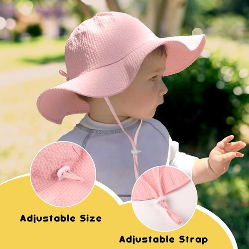 HONGTEYA Baby Sun Hat - Adjustable Toddler Girl Beach Hat for Summer Sun Protection | Wide Brim