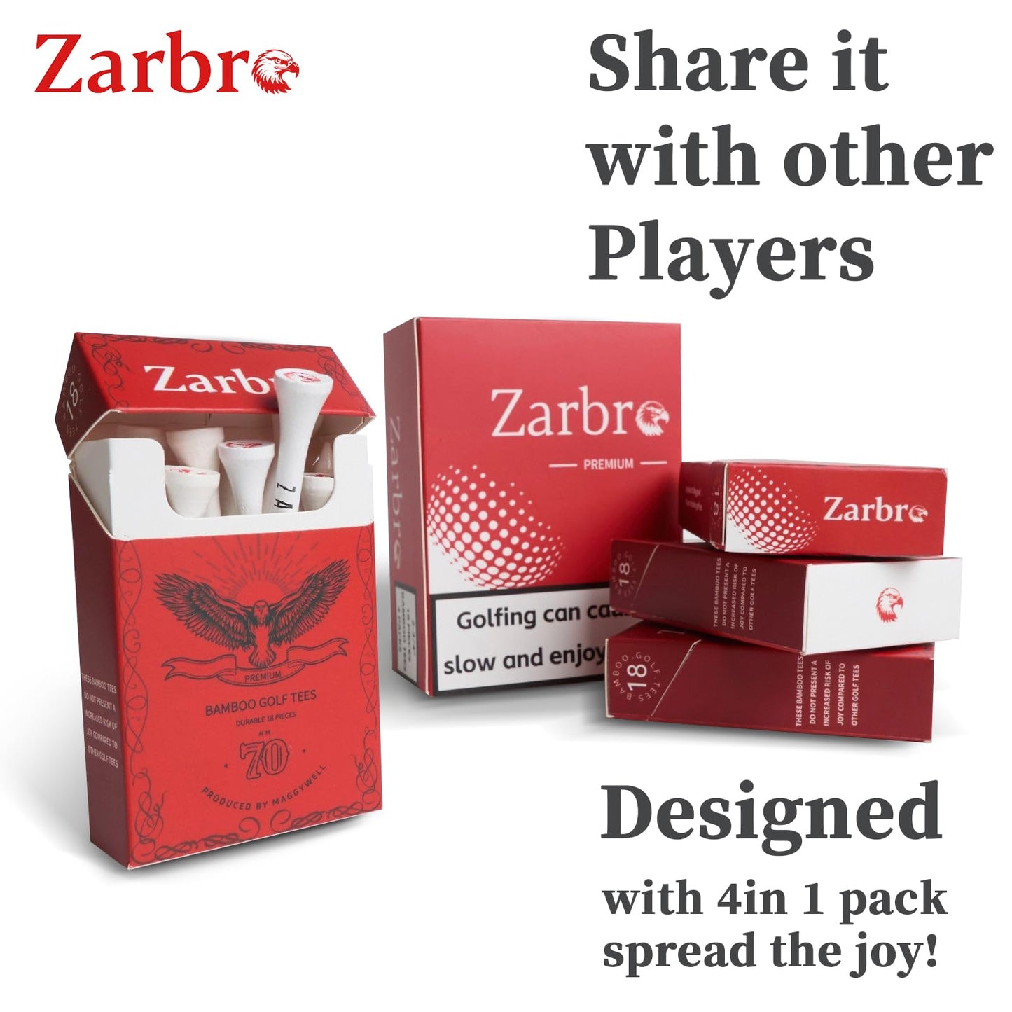zarbro Premium Bamboo Wood Golf Tees,(72Units(Pack of 4)) Funny Golf Bag Accessories,2 3/4 Golf Tees in Stylish Box, Length 70mm, Zero harm to Club,Elegant Design,Gifts for Golfers