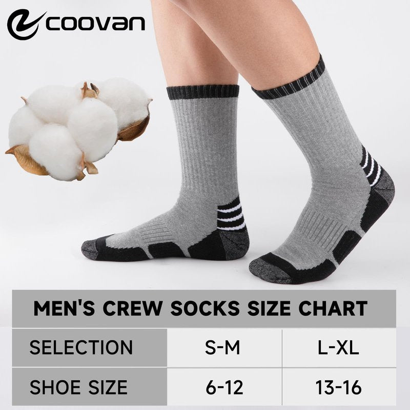 COOVAN Mens Cotton Crew Socks Moisture Wicking Cushioned Athletic Heavy Duty Work Boot Socks 6 Pairs