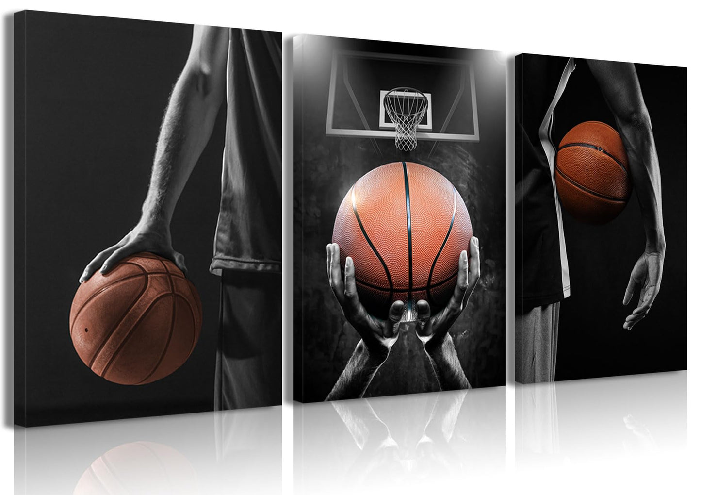 Basketball Posters Canvas Wall Art Set of 3 - Black and White Sports Decor for Mens Teen Boys Room Bedroom Dormitory Office Wall Decor (12x16 Inches) Wrapped Canvas