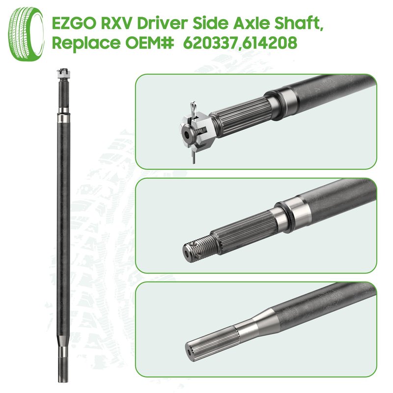 10L0L Golf Cart RXV Driver Side Rear Spline Axle Shaft for EZGO RXV Electric 2008 UP, OEM 620337, 614208, 24.5" Long