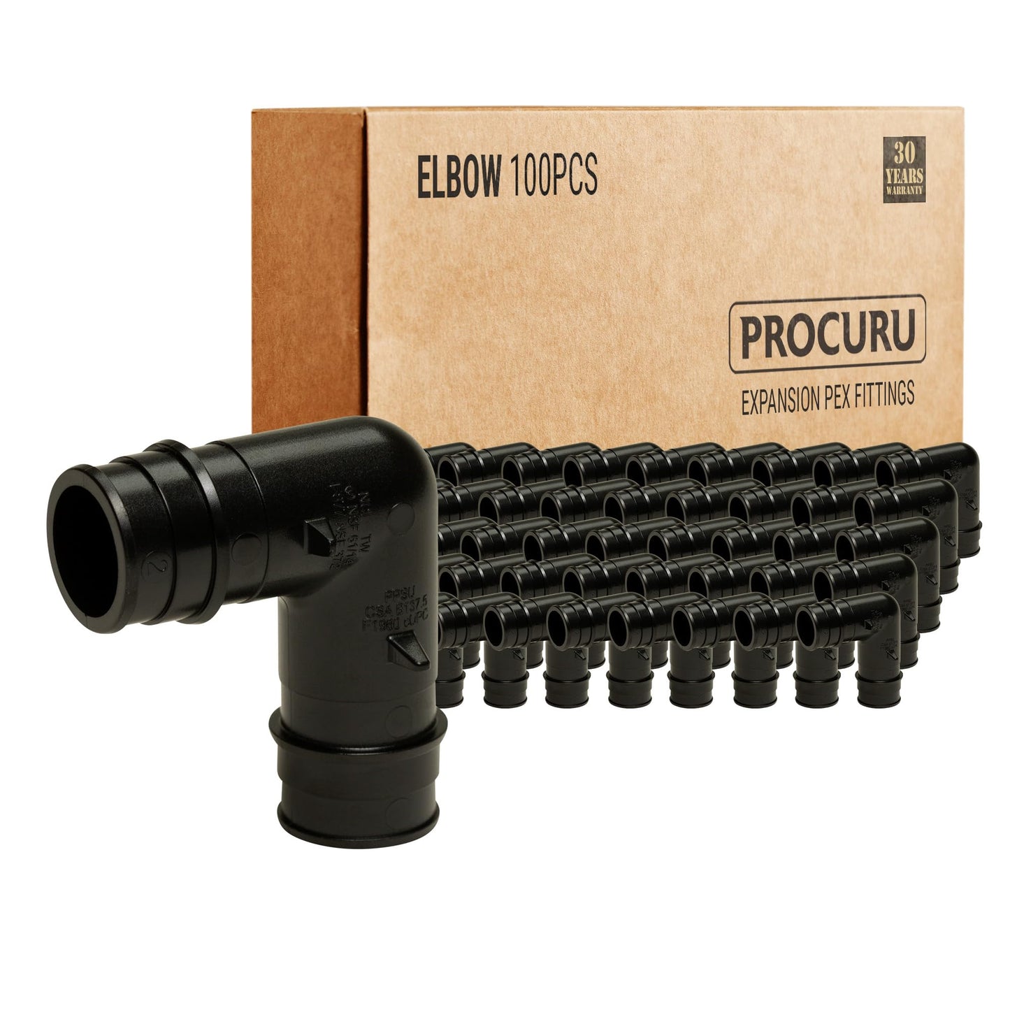 [100-Pack] PROCURU 1/2-Inch 90-Elbow Expansion PEX-A F1960 Plumbing Fitting, Certified Safe
