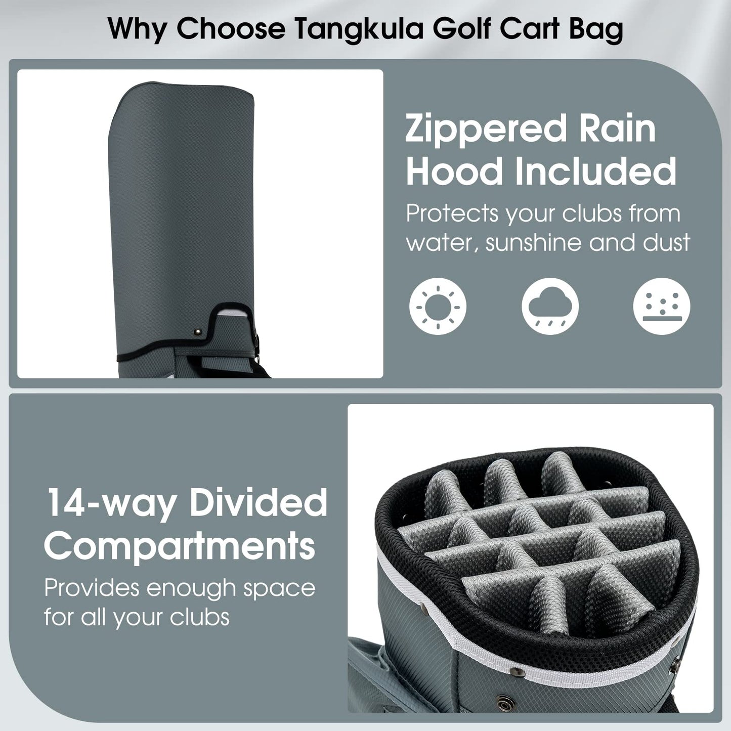 Tangkula Golf Cart Bag with 14 Way Top Dividers, Lightweight Golf Cart Bag with Shoulder Strap, 7 Zippered Pocket, Cooler Bag & Valuable Pocket, Portable Golf Club Bag with Rain Hood/Dust Cover