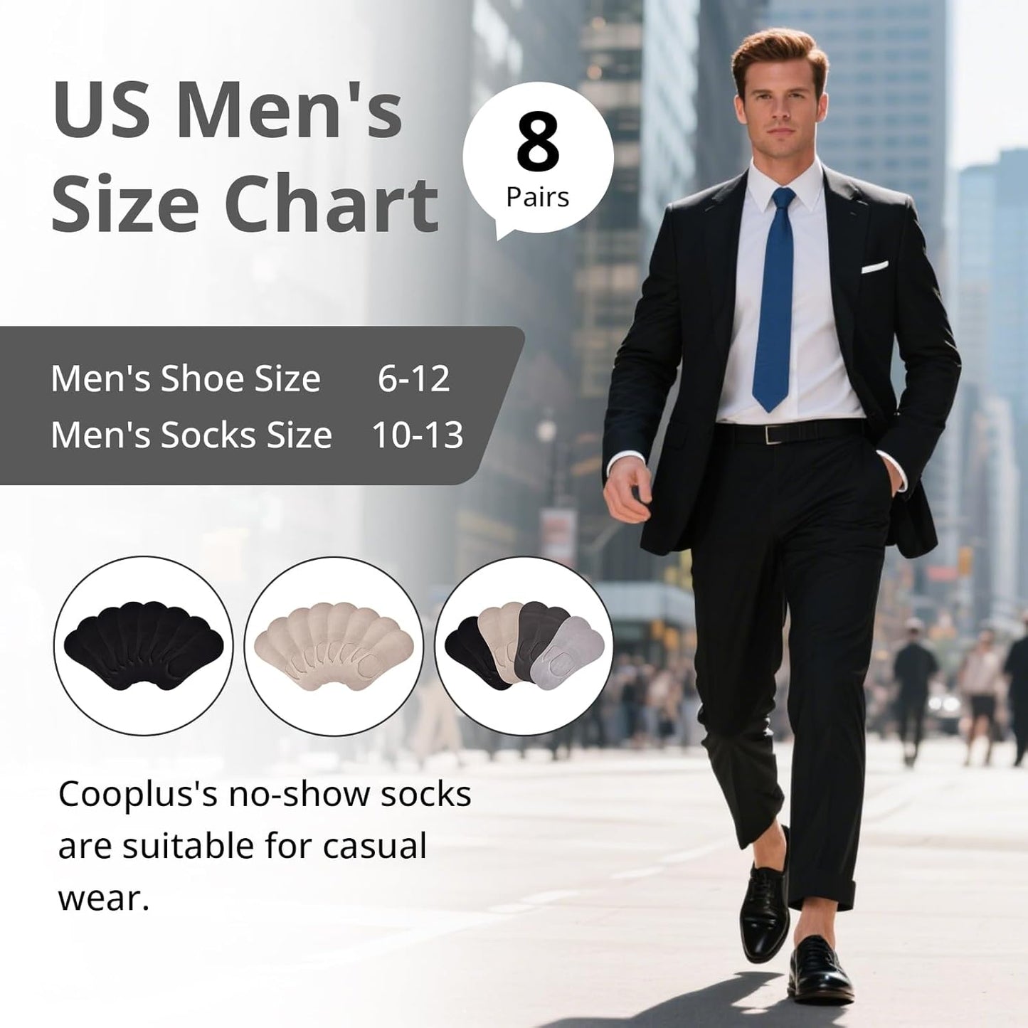 Cooplus No Show Socks for Men - Non-Slip Low Cut Cotton Invisible Design | 8 Pairs