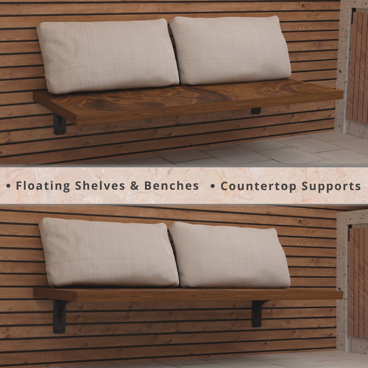 Starby Gladiator Series Solid Heavy Duty Welded 500 Lb Low Profile Granite Countertop Support Shelf Brackets Floating Shelf Discrete Slim 500 LB Capacity (2 Pack) (7" x 9" x 2.5")