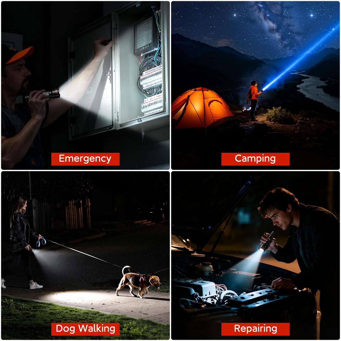 RECHOO Rechargeable Flashlights 2 Pack, Super Bright High Lumens LED Flashlight with LCD Digital Display, 3 Lighting Modes & Zoomable Torch Lights for Home Camping Hunting Emergency
