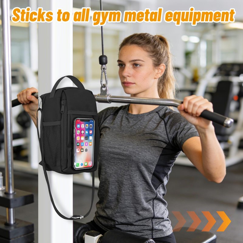 TOUGHMATE Magnetic Gym Water Bottle Bag with Strong Magnet Holder for Men and Women, Small Carrying Pouch for Phone Keys and Earbuds, Secure Metal Attachment for Gym and Sports Use - Black