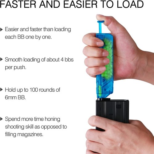 Ludex Airsoft Speed Loader - Quick Loading for 6mm BBS Pellets | 100 Rounds Capacity with Adapter
