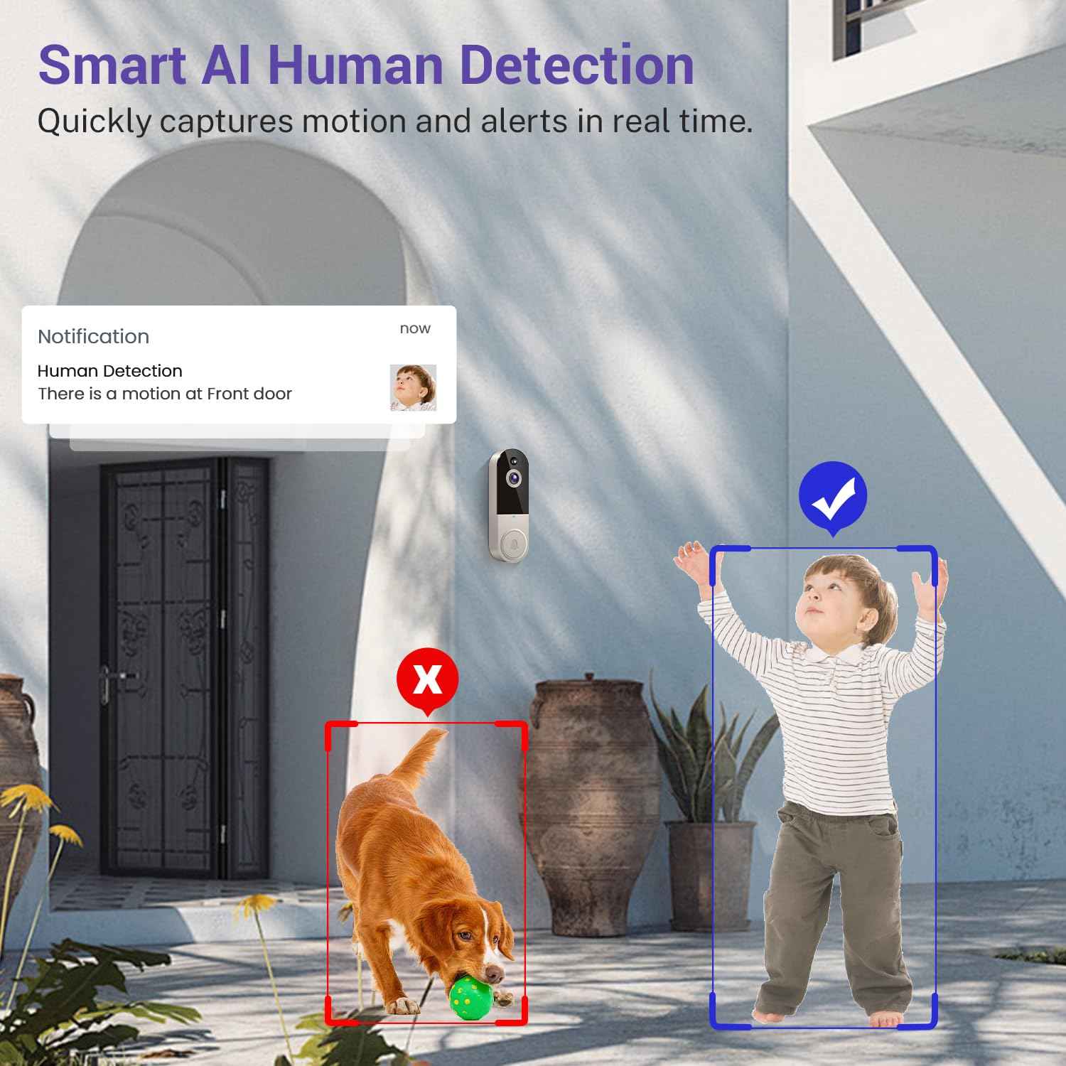 1080P Video Doorbell Camera Wireless, Cloud Storage, Live View, 2-Way Talk, Night Vision, 2.4Ghz WiFi Only, Indoor Surveillance, Real-Time Alert (Linen)