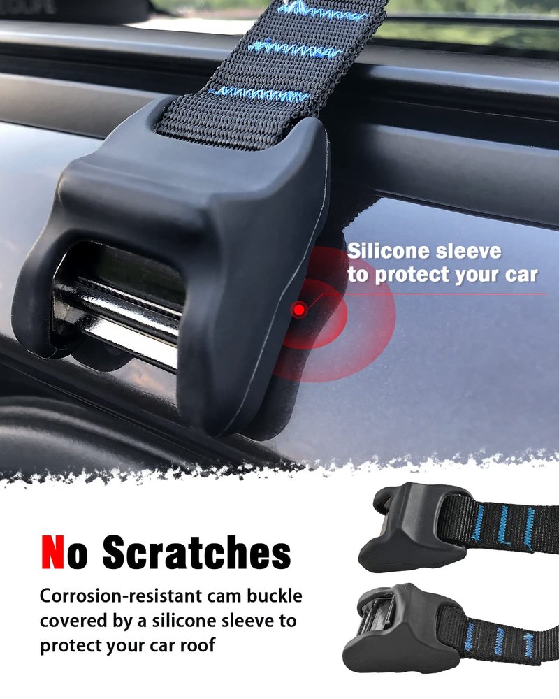 WONITAGO Premium 'No Scratch' Silicon Tie Down Cam Straps for Surfboards, Kayaks, SUP Paddleboards, Canoes, Snowboards 9ft (Pair)