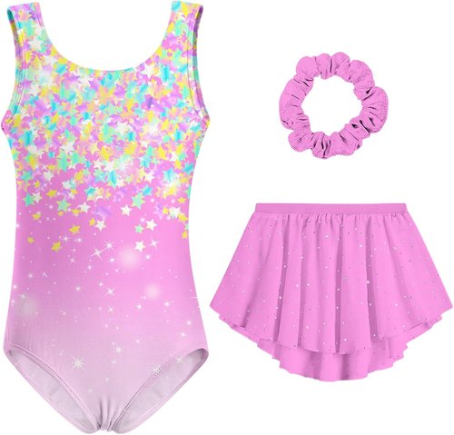 Idgreatim Girls Gymnastic Leotard - Ballet Dance Dress Outfit with Removable Skirt & Scrunchie | Ages 4-11