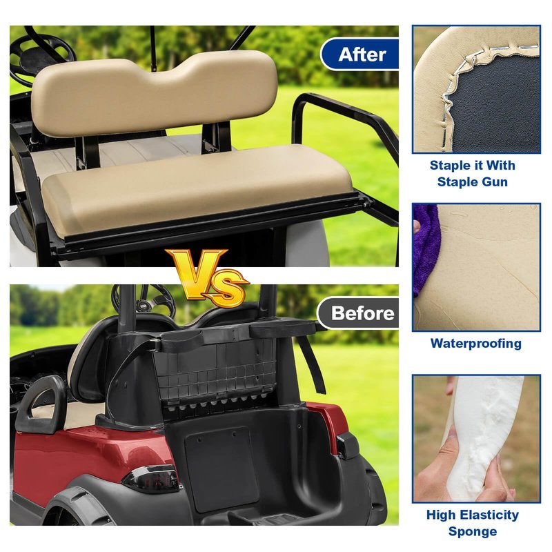 WEKANI Universal Golf Cart Replacement Rear Seat for EZGO/Club Car/Yamaha Golf Cart Seats, Including Seat Cushion and Backrest Pad,Fit Flip Rear Seats,Buff