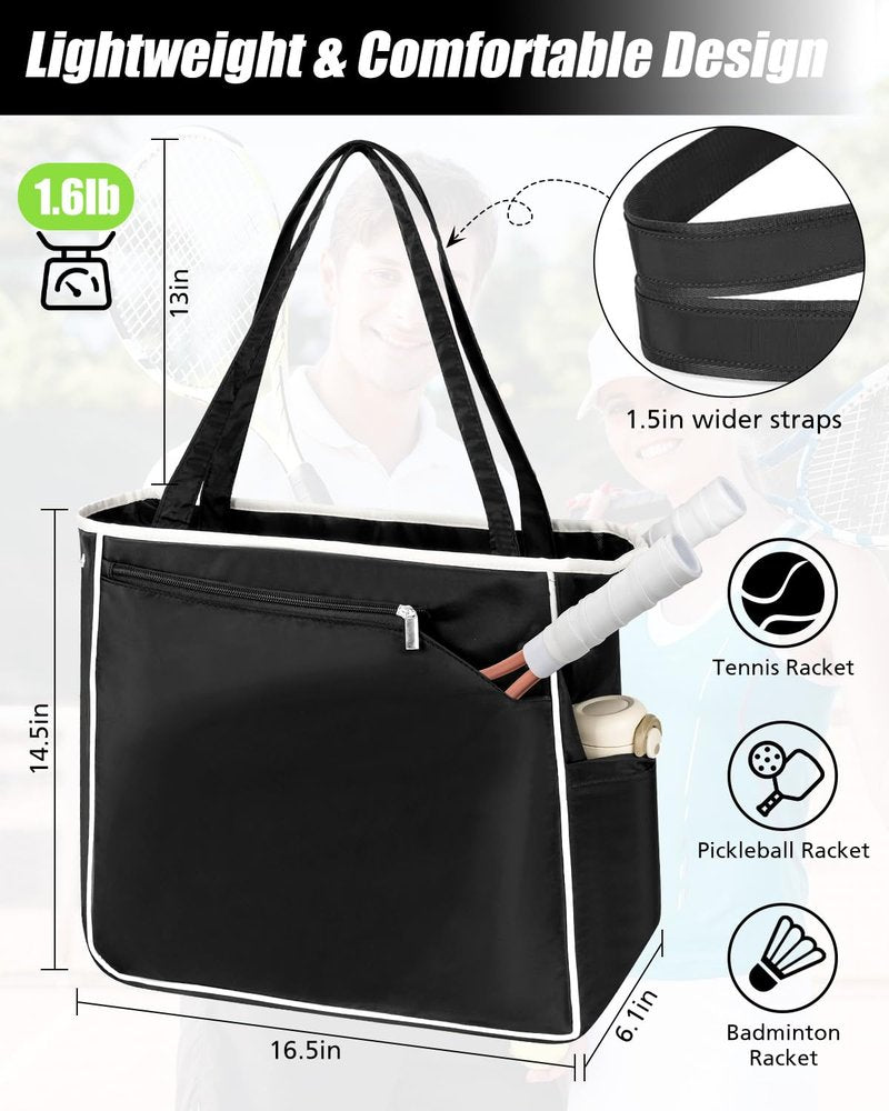 Tyxauk Tennis Tote Bag for Women, Lightweight Waterproof Tennis Racket Bag Holds 2 Rackets, Pickleball Bag, Large Sports Tote