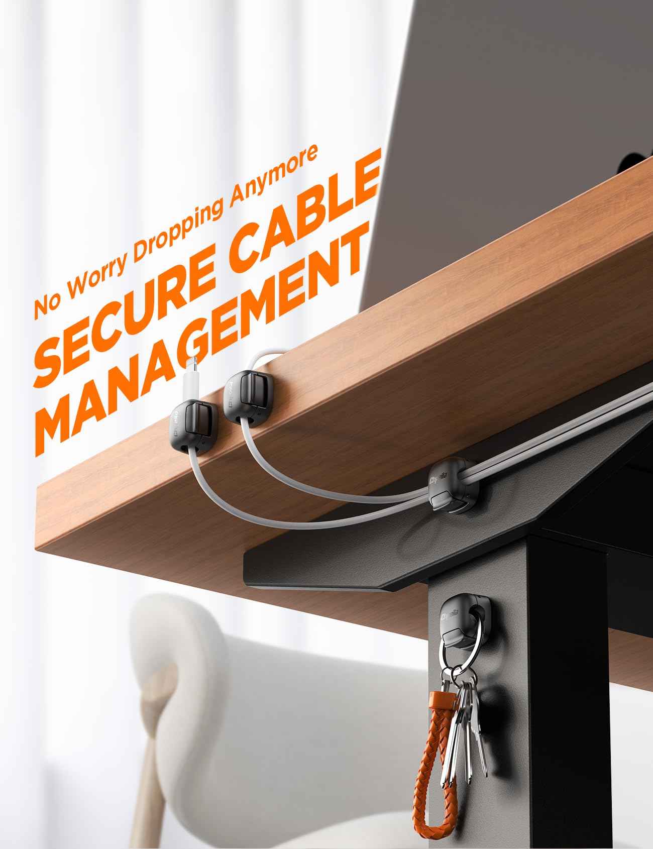 6Pack Cord Organizer - Chfeila [Dual Spring & Clasp Lock] Cable Management Clips, Adhesive Phone Charger Keeper, Compact Wire Holder for Nightstand/Car, Home Office Desk Accessories Decor Essentials