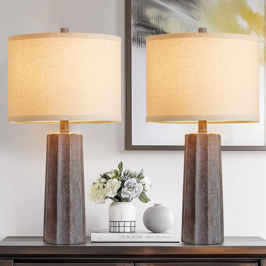 RORIANO 24'' Farmhouse Resin Table Lamps Set of 2 for Bedroom Living Room Vintage Traditional Desk Lamps Rustic Nightstand Bedside Lamps for Office Entryway, 2 Bulbs Included (‎Earth Brown)
