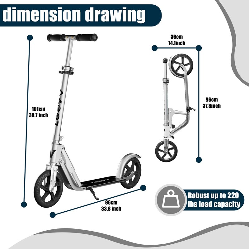 Scooter for Kids 6-12 & Adults | Adjustable Height, Foldable, Lightweight Aluminum Frame | Holds Up to 220lbs | Smooth Ride on Any Terrain