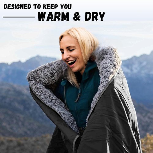 SUITEDNOMAD Large Waterproof Outdoor Stadium Blanket, Windproof and Warm Extra Thick Fleece or Quilted Sherpa, Great for Cold Weather Camping, Picnic, Sports, Festivals (Sherpa, Smoke Gray)