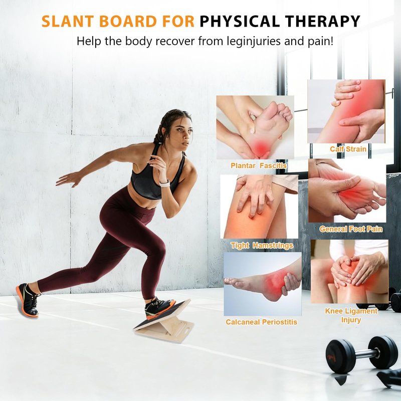 Slant Board for Calf Stretching, Adjustable Wooden Incline Board with Anti-Slip EVA Base, 300LB Capacity Portable Calf Stretcher for Physical Therapy, Squats, Ankle & Heel Support at Home/Gym