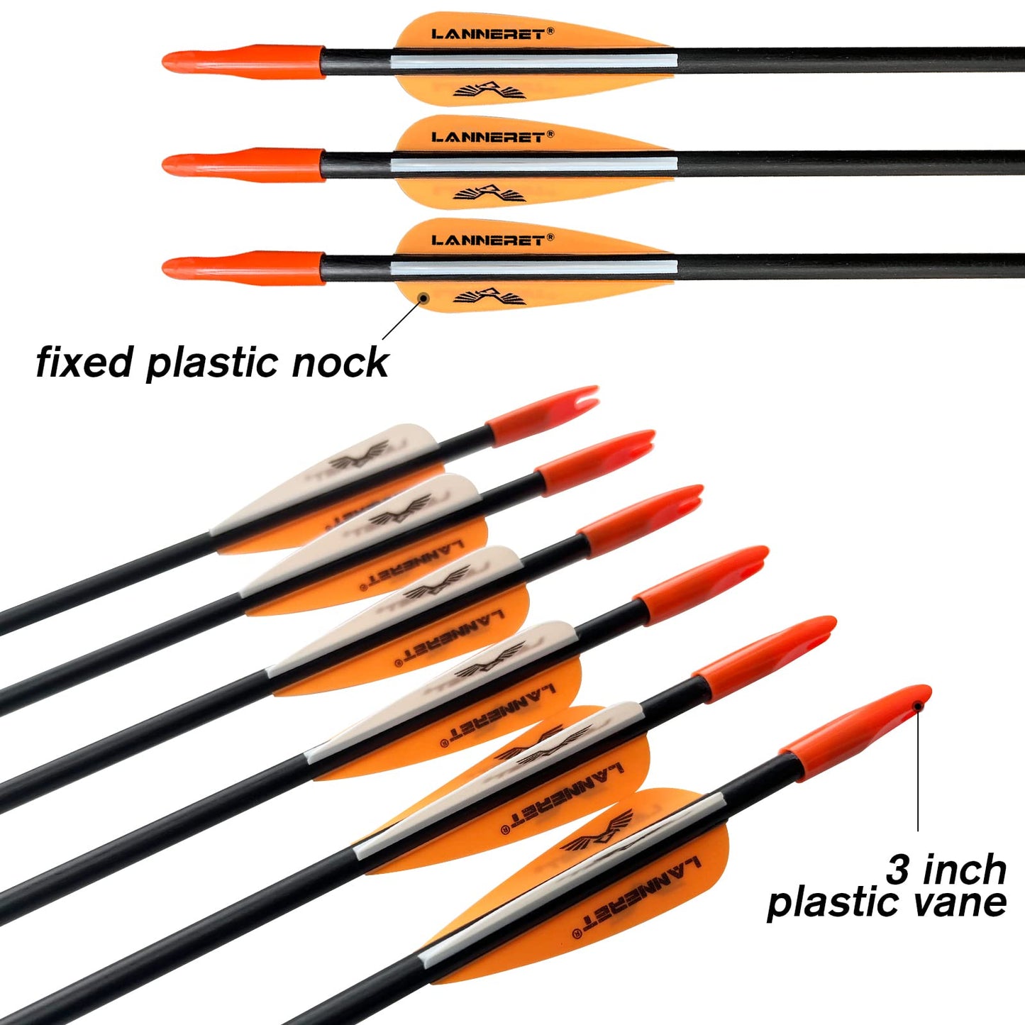 Lanneret Archery Practice Target Arrows for Youth or Beginners, 28inch Fiberglass Arrows for Compound & Recurve Bow (Pack of 12) Orange