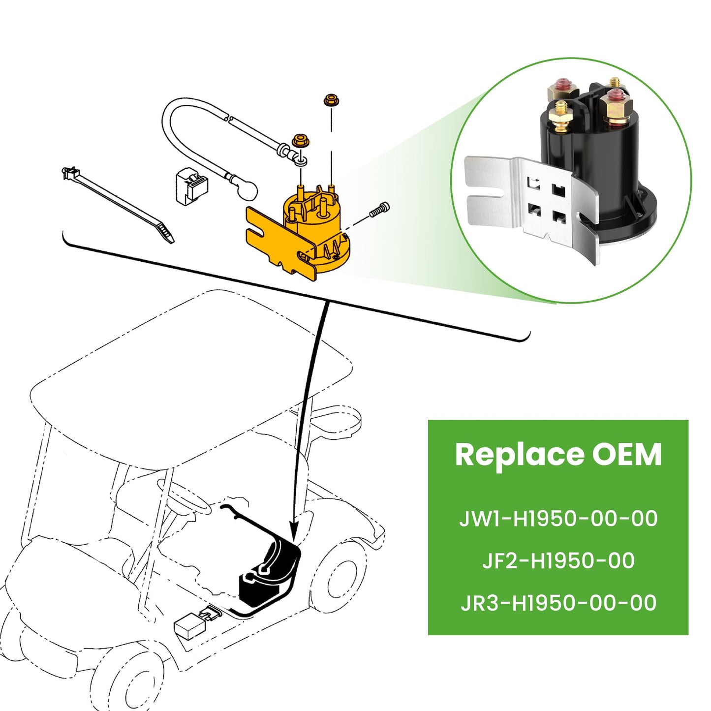 10L0L 12V Golf Cart Solenoid Relay Assembly for Yamaha G22 G23 G27 G28 G29 Drive YDRA Gas 2003-up, 4-Terminal 150A Continuous Solenoid Replace OEM JW1-H1950-00-00 JR3-H1950-00-00 J38-81950-01
