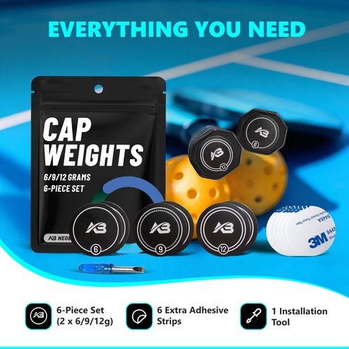 Neobadge Pickleball Paddle Cap Weights – Weighted End Cap Counterbalance Set | Improves Balance, Control & Stability | Personalized Feel