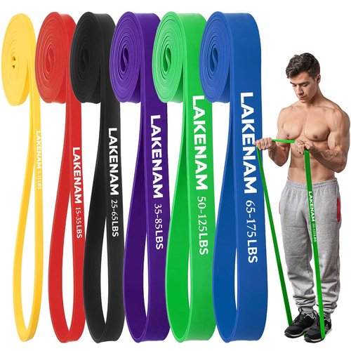 LAKENAM Resistance Bands Set, Exercise Workout Pull Up Assistance Bands with 6 Resistance Levels, Muscle Training Straps for Fitness, Working Out, Body Stretching, Physical Therapy, More