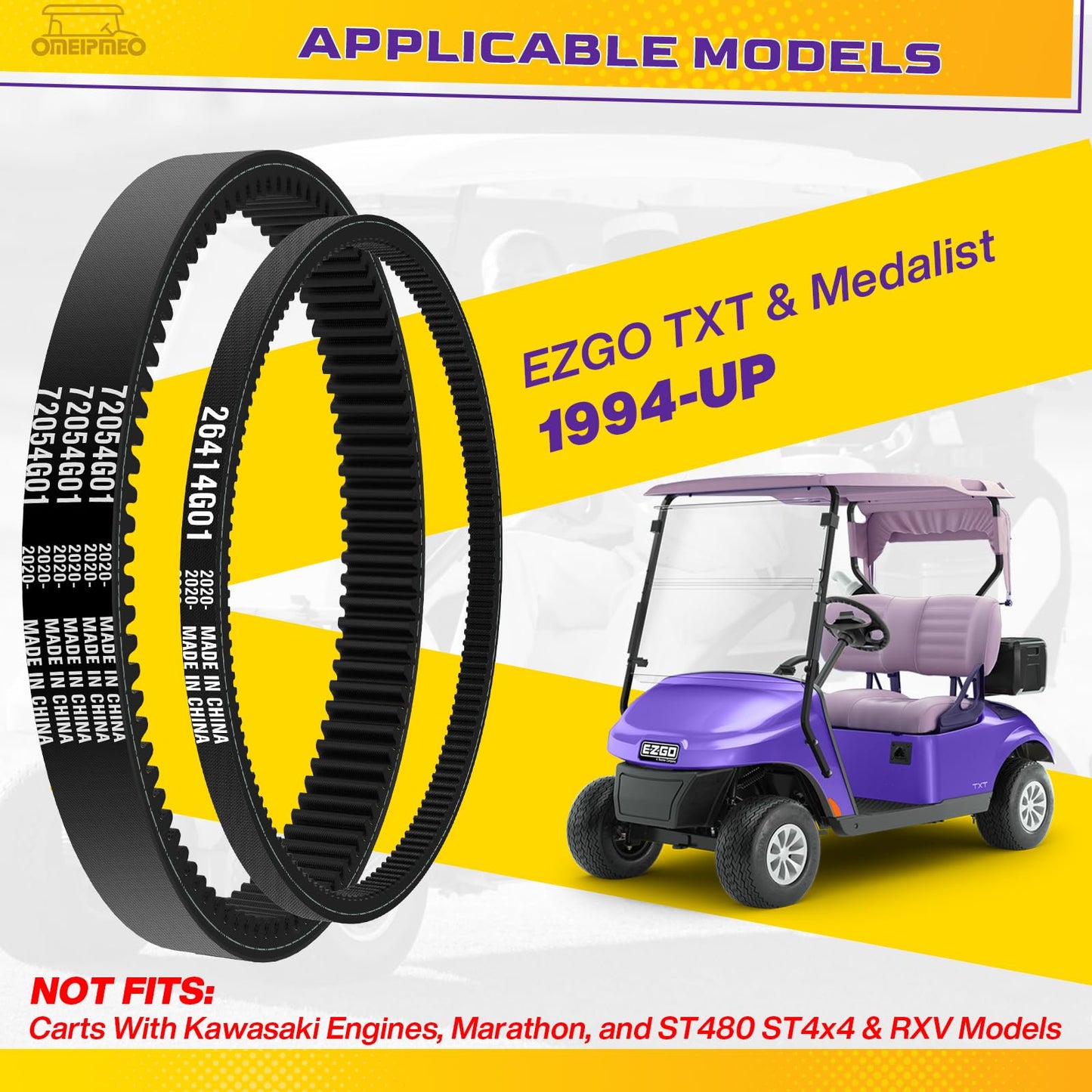 EZGO Clutch Drive Belt & Starter Generator Belt Kit for 1994-UP EZGO TXT Medalist 4 Cycle Gas Golf Cart, Golf Cart Drive Belt and Starter Belt Replace OEM# 72054G01 72024G01 72025G01 26414G01 630587