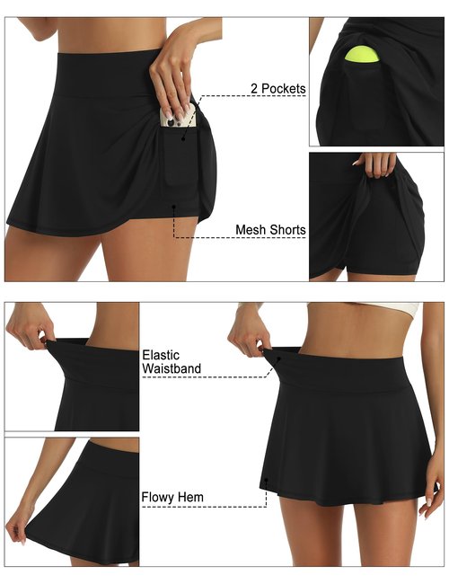 LouKeith Womens Tennis Skirt High Waisted Pleated Golf Skirts Mini Casual Workout Athletic Skorts with Pockets Black L