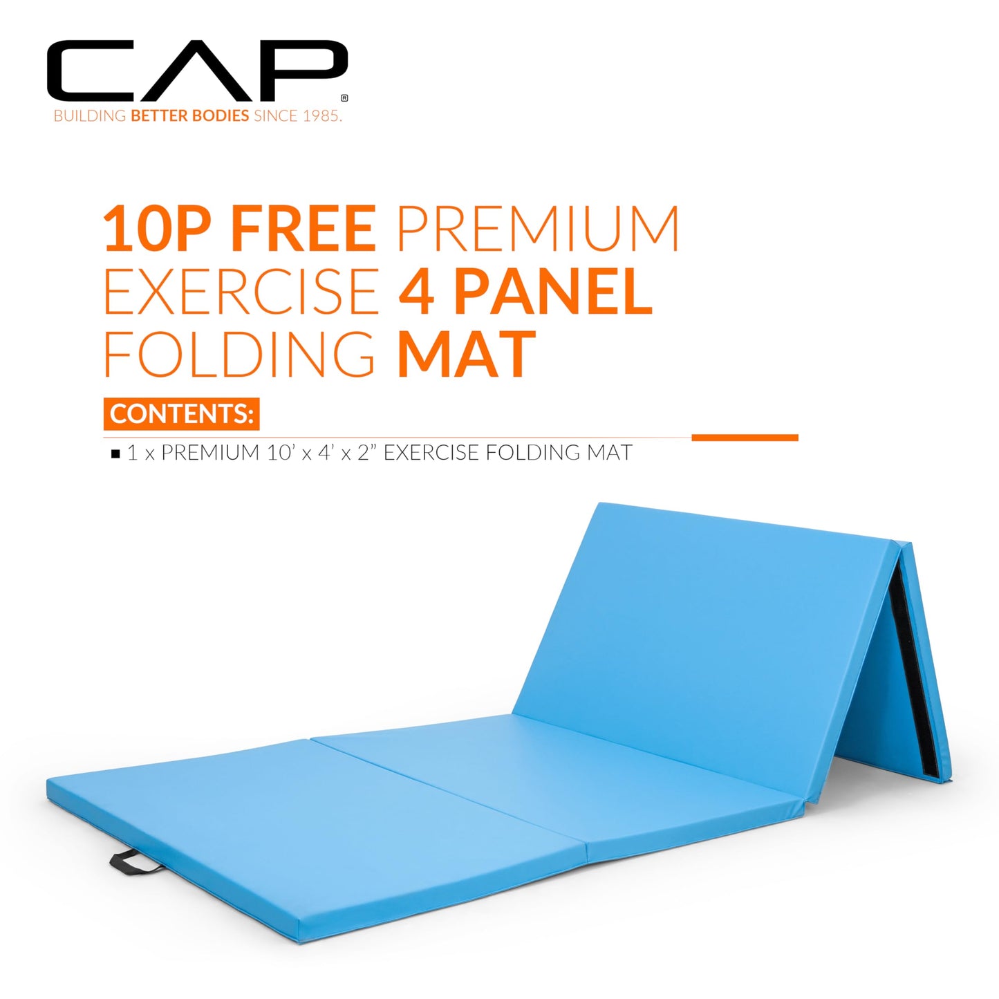 CAP Barbell Folding Exercise Mat – Durable, Anti-Tear, Thick Padding for Fitness, Aerobics, Gymnastics & Home Workouts. 10' x 4' x 2" thick BLUE