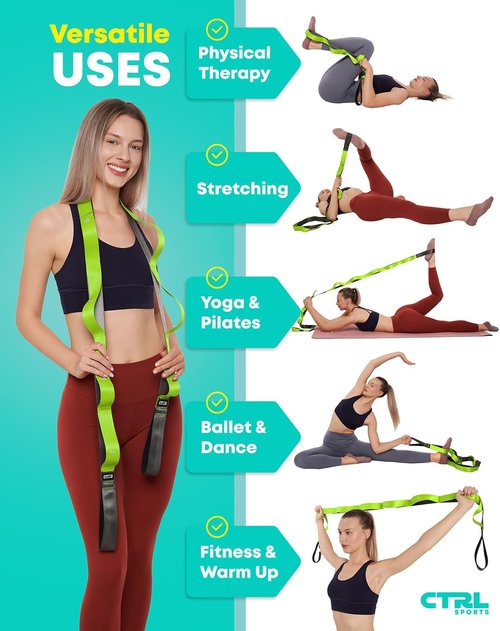 Fascia Stretching Strap by Skiennix - Non-Elastic Yoga & Physical Therapy Band for Enhanced Flexibility | Ideal for Hamstring & Leg Stretching