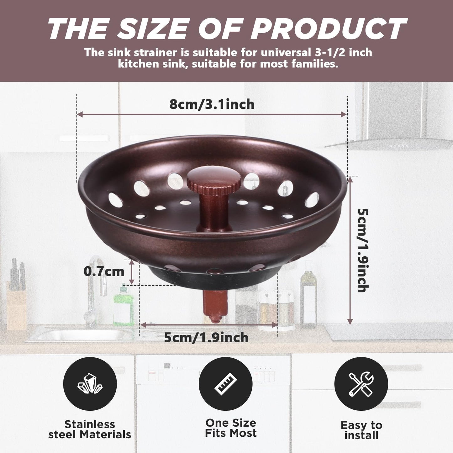 Retisee 2 Pcs Kitchen Sink Stopper Strainer Stainless Steel Drain Strainers for Universal 3-1/2 Inch Kitchen Sink Drain Replacement(Oil Rubbed Bronze)