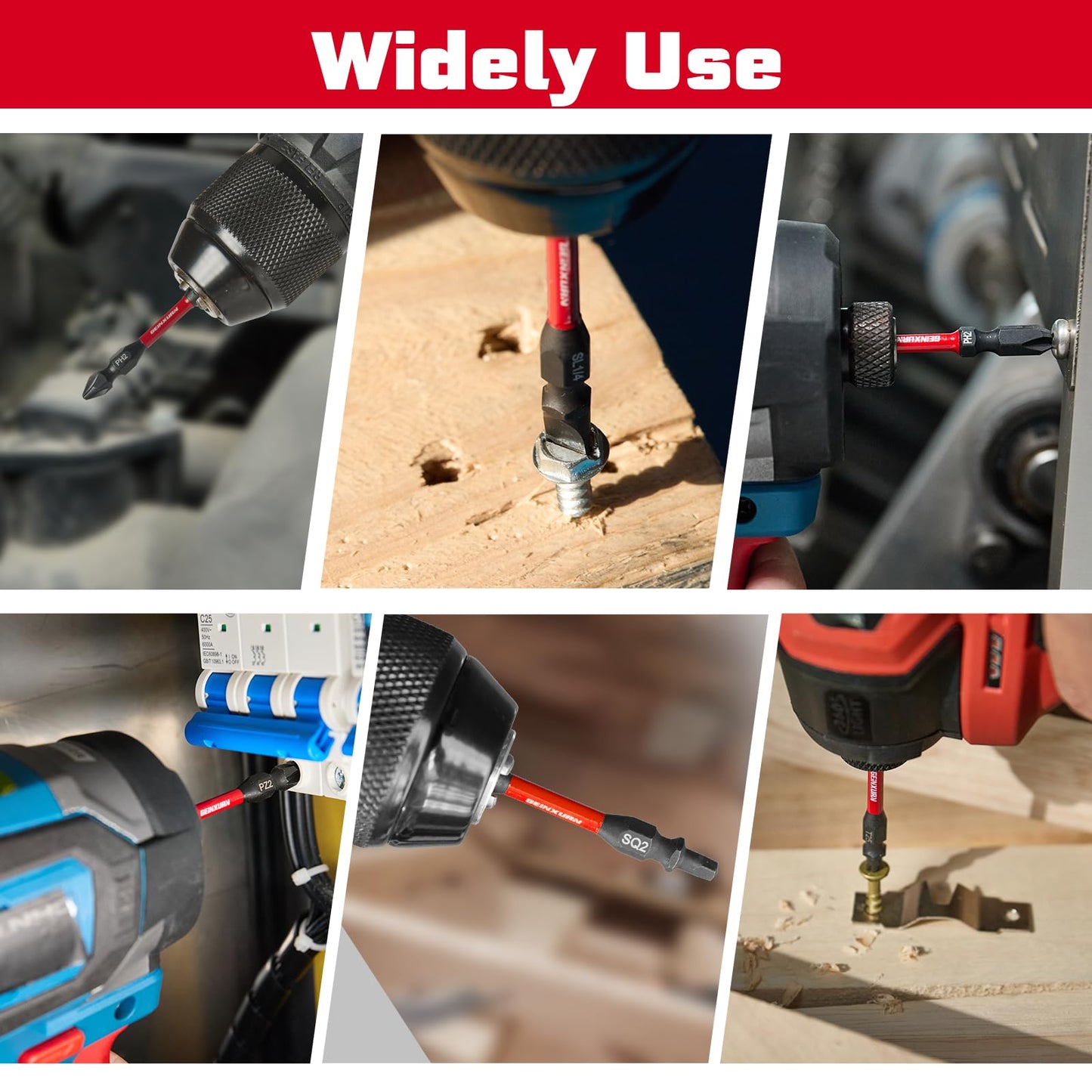 Geinxurn 10Pcs PH2-SQ2 Impact Double End Screwdriver Bit Set, 2.56 in. #2 Phillips /#2 Square Power Driver Bits, Magnetic S2 Steel Two Sides Screwdriver Bits Set with Storage M-Box