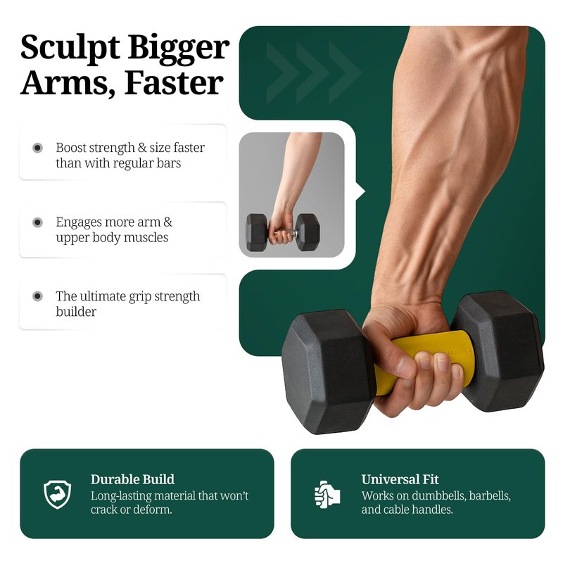 Tribus - Thick Grips for Dumbbells and Barbells, 2.05" & 2.44" Thick Dumbbell Grips for Men and Women, Extreme Arm & Forearm Builder Grip Strength, Barbell Grip for Weight Lifting