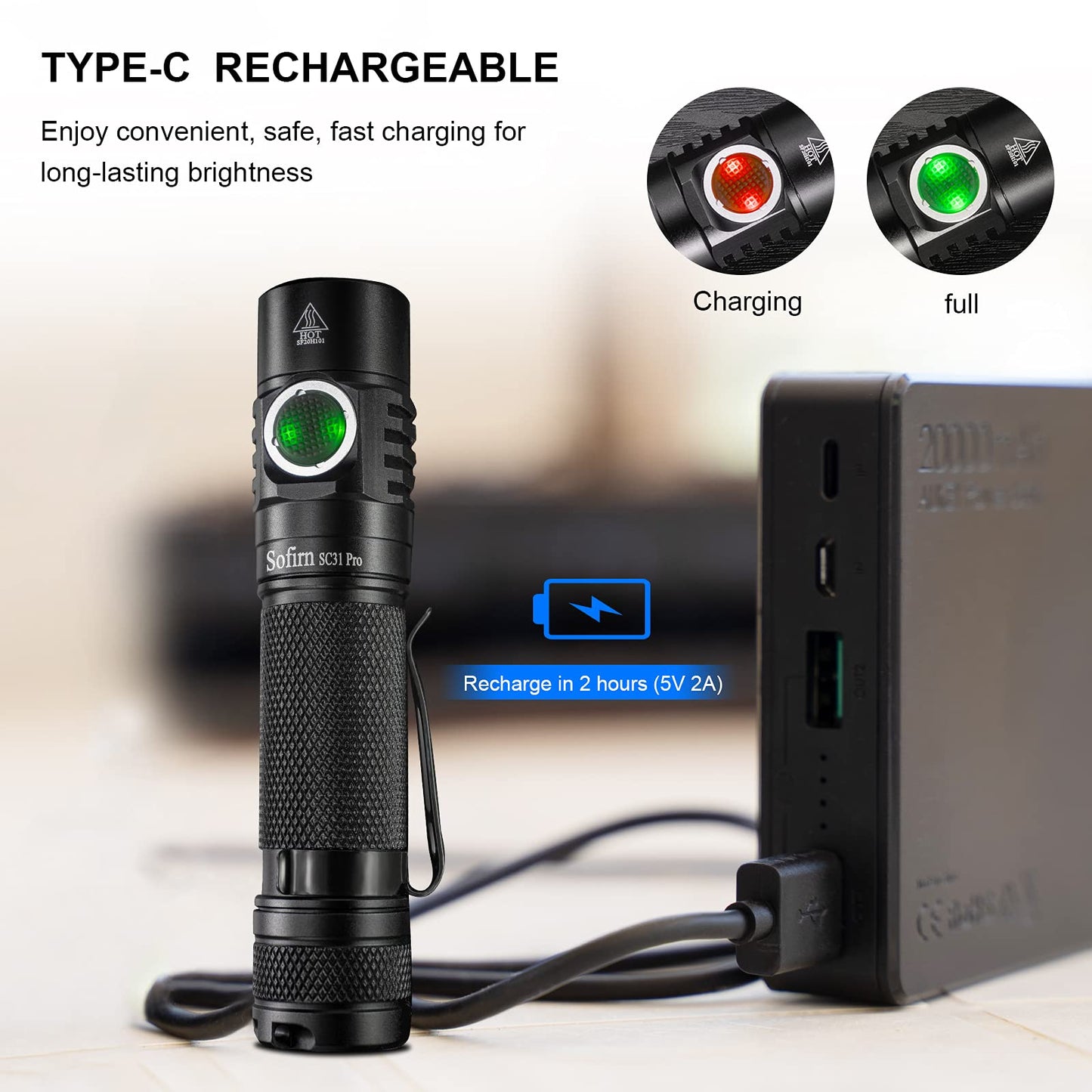 sofirn SC31 Pro Rechargeable EDC Flashlight, Super Bright 2000 Lumens Pocket Flashlight with SST40 6500K LED, Andruril 2 UI, Water Resistant LED Light with Diffuser Magnetic Tail Cap, for Camping