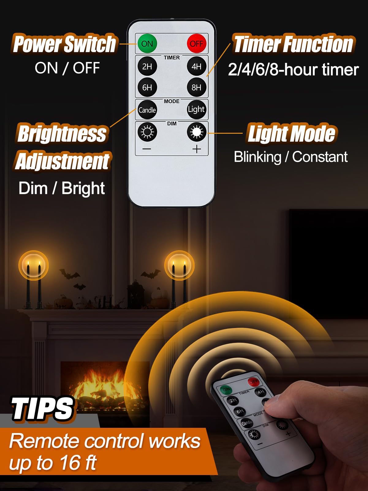 Black Halloween Flameless Candles with Timer & Bases - 6 Pack 13" LED Flickering Taper Candlesticks Battery Operated, Smokeless Dripless for Fireplace Table School Bar Halloween Decor