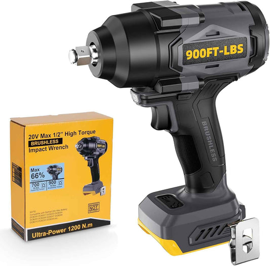 High Torque 1/2” Cordless Impact Wrench - 900 Ft-lbs Brushless, 3-Speed, DeWALT 20V MAX Compatible