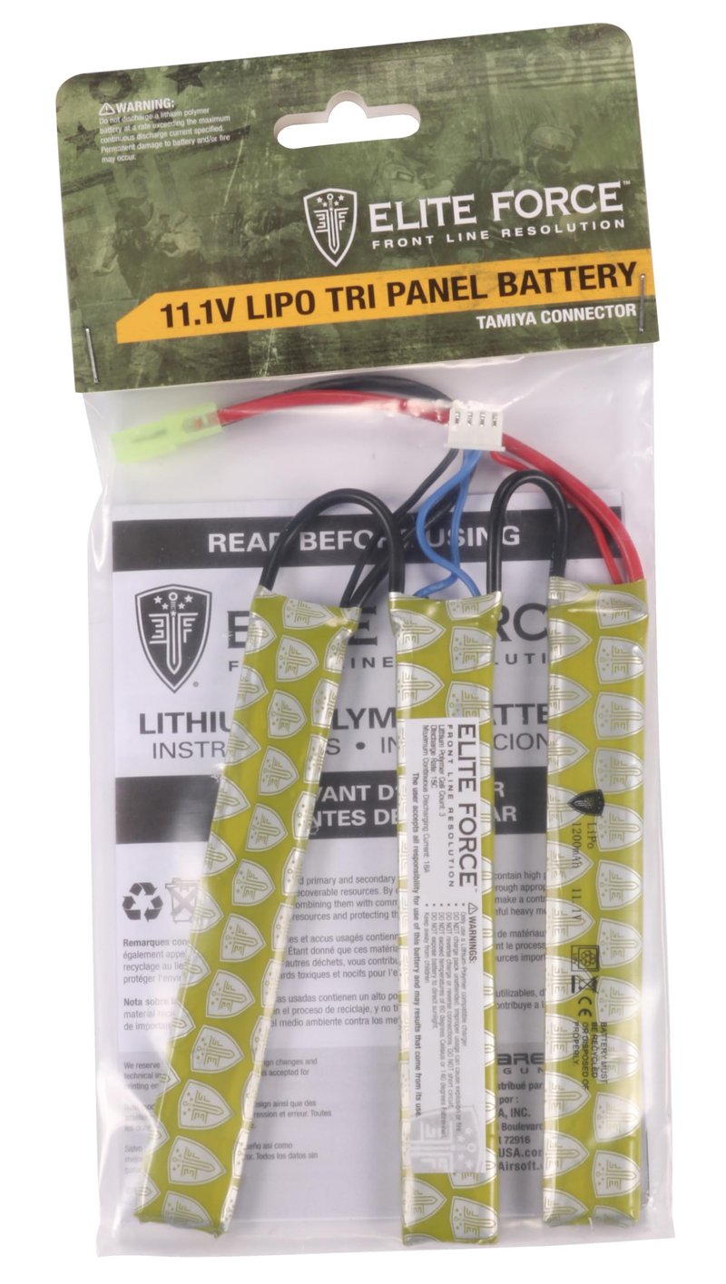 Elite Force Airsoft Battery for 6mm BB Electric Airsoft Guns, 11.1V Lipo 1200 mAh, Tri-Panel - Tamiya